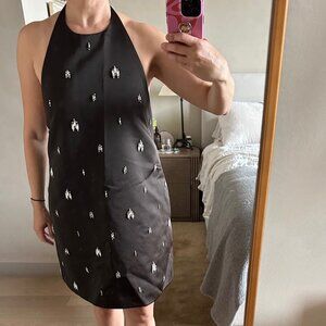 ALC Chocolate Brown Satin Holiday Dress with Rhinestones- Size 8